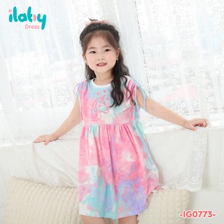 [25.6 GIẢM 40K ĐƠN 299K] Váy thun bé gái ILABY rút vai nhún thân chất liệu cotton mềm thoáng mát [11IG07730121]