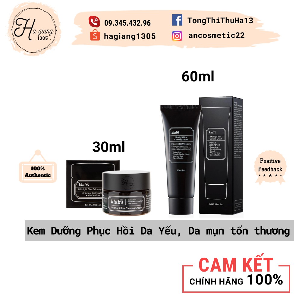 Kem Dưỡng Ẩm Klairs Midnight Blue Calming Cream Phục Hồi Cho Da Nhạy Cảm