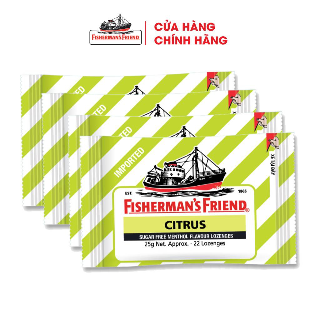 Combo 4 Gói Kẹo Con Tàu Cay Fisherman's Friends Hương Cam Chanh (25G/Gói)