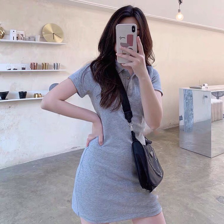 Đầm Body Cổ Polo 3 Màu Pastel Váy Dáng Ôm Ngắn Tay Ulzzang Xinh Xắn