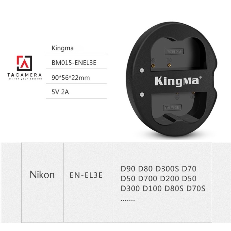 Pin - Sạc Đôi KingMa Cổng USB Cho Nikon EN-EL3e+