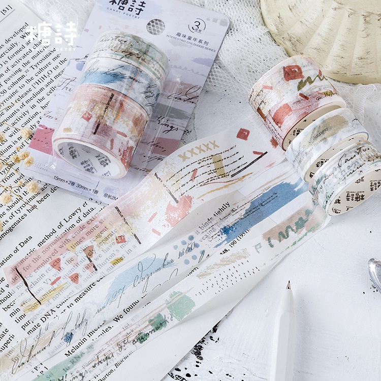 Bộ 3 cuộn băng keo washi cá tính trang trí sổ tay M716