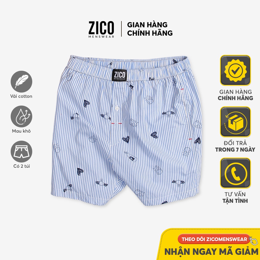 Quần đùi nam cotton mặc nhà ZICO MENSWEAR họa tiết Sọc Trái Tim - ZC34