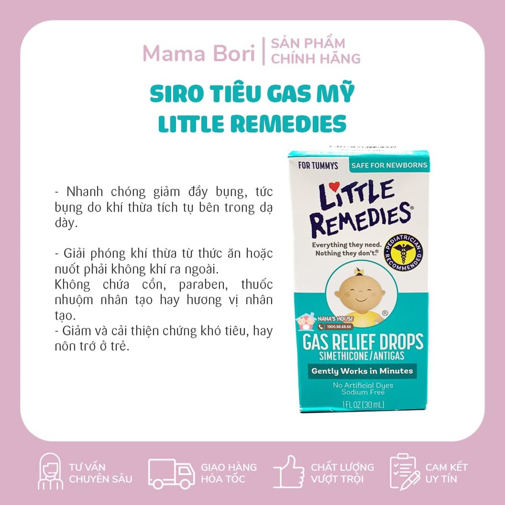 Siro tiêu gas Mỹ Little Remedies giảm đầy bụng giải phóng khí tích tụ 30ml