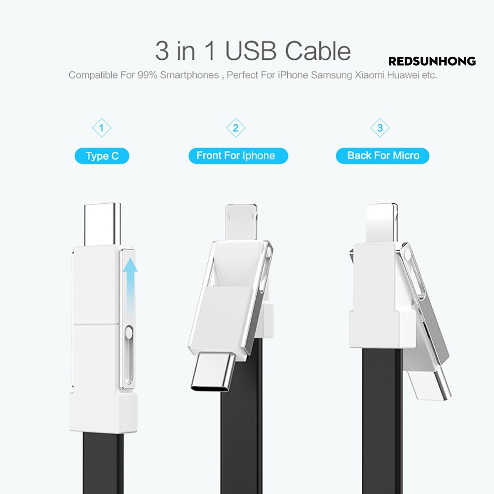 Dây Cáp Sạc Dữ Liệu Micro Usb Loại C 2a 3 Trong 1 Cho Android Ios