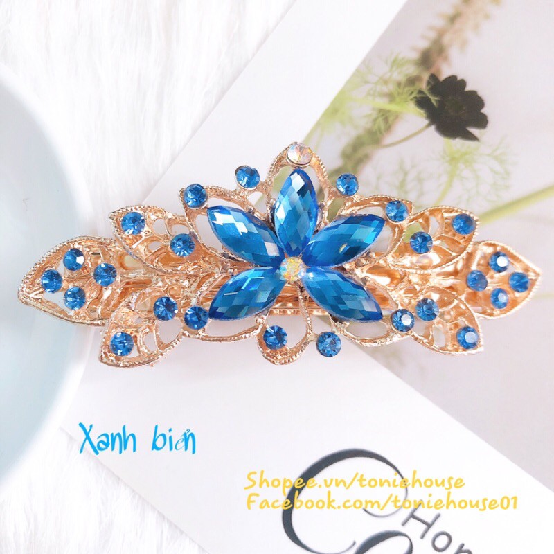 Kẹp tóc sau, kẹp tóc đính đá hình hoa xinh xắn cho nữ trung niên