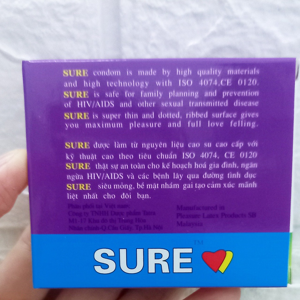 Combo 2 hộp Bao cao su Sure (Hàng Việt Nam Hộp 3 Chiếc). Siêu Mỏng, Bề mặt nhám tạo cảm xúc thăng hoa.
