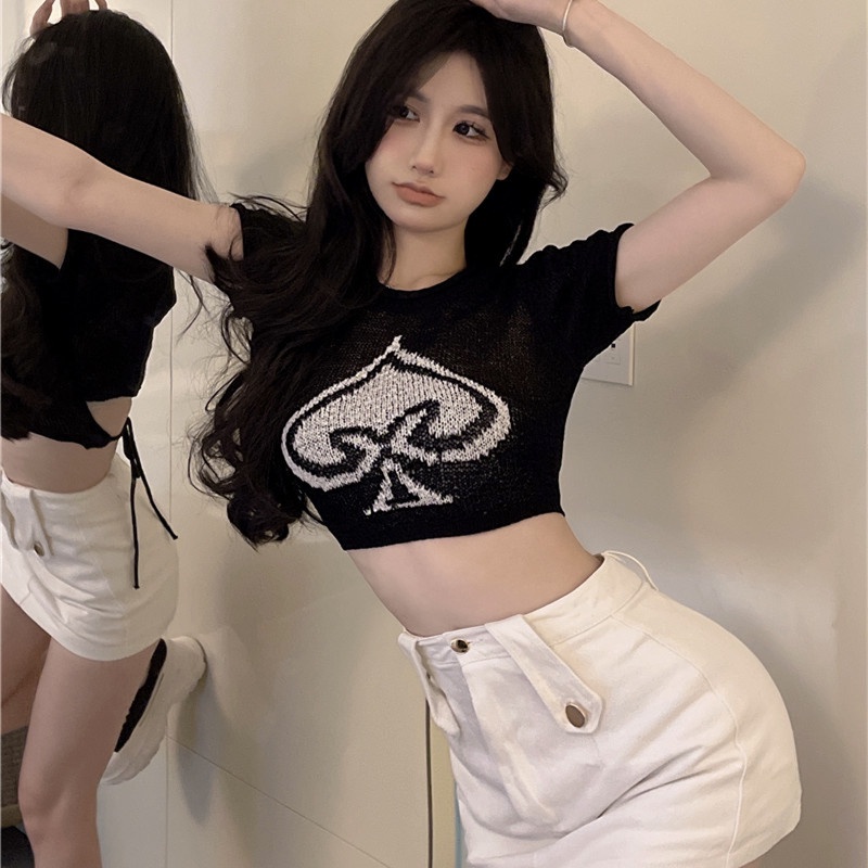 Áo Croptop Dệt Kim Tay Ngắn Thời Trang Mùa Hè Cho Phái Nữ