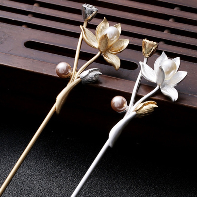 Kẹp Tóc Kim Loại Hình Hoa Sen Màu Vàng Thời Trang Dành Cho Nữ