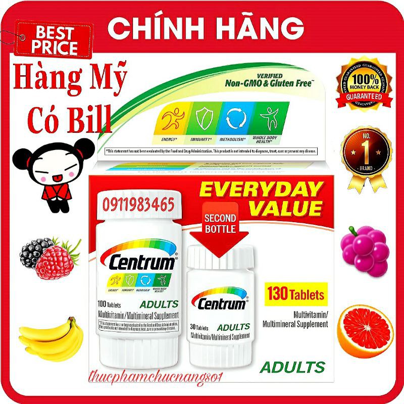 Centrum Adults Vitamin Tổng Hợp 130 Viên Cam Kết Chính Hãng