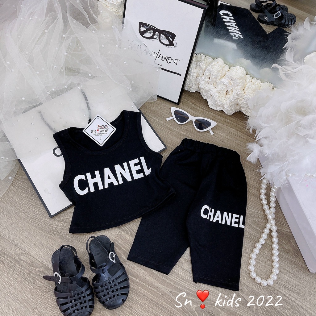 Bộ quần áo croptop mùa hè cho bé gái, bộ sát nách CHA. NELL kèm quần legging cho bé