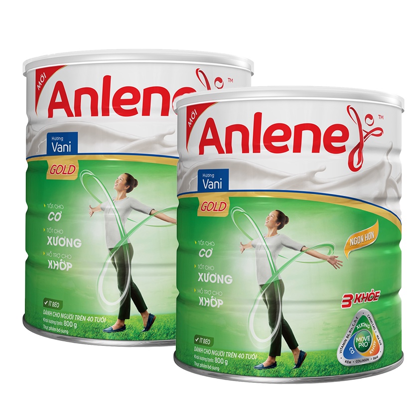 [Tặng bộ thố thủy tinh 3 món] Combo 2 hộp thiết Anlene Gold Vanilla MovePro 800G (CAN)