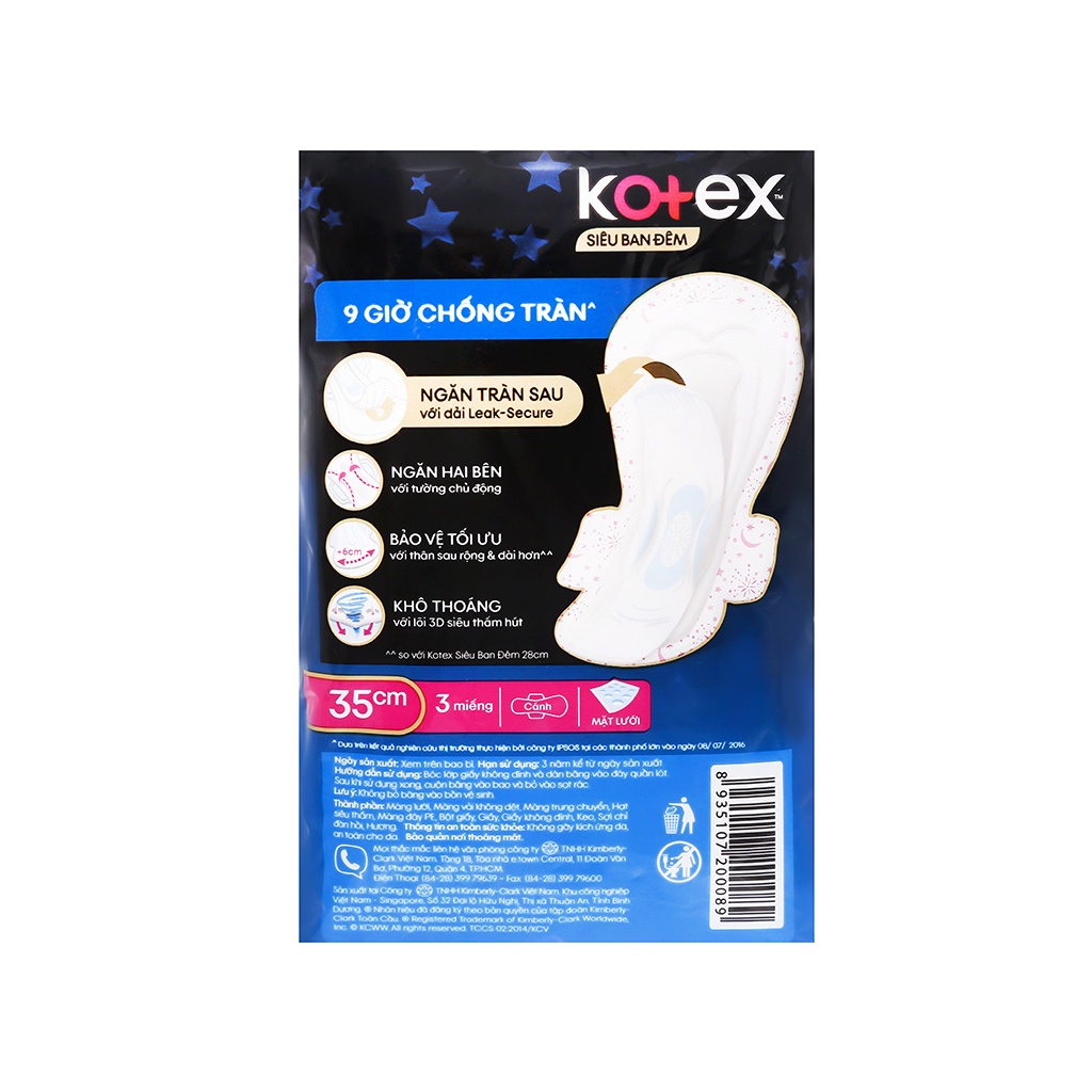 Băng vệ sinh Kotex siêu ban đêm, Kotex khô thoáng siêu mỏng/dày có cánh/không cánh 28cm, 32cm, 35cm, 41cm Quảng Ngãi