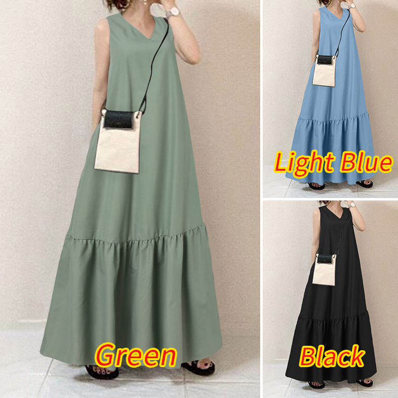 Đầm Maxi ZANZEA Không Tay Cổ Chữ V Thời Trang Quyến Rũ Cho Nữ