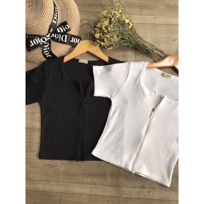 Áo dây kéo Croptop tay ngắn (ap)
