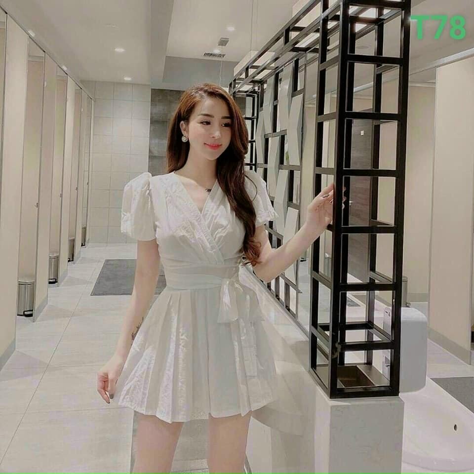 Váy trắng jumbo tay phồng xếp ly - váy AISA Shop siêu xinh