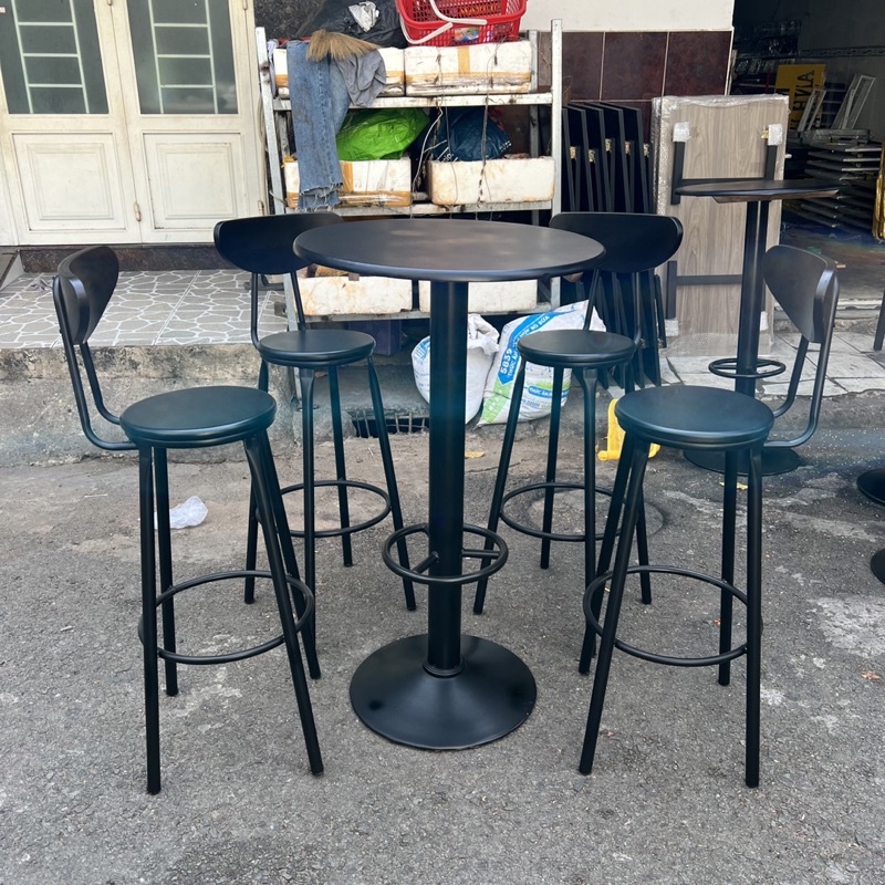 Ghế cao 75cm gỗ full đen dùng quầy bar, ban công, cafe mới