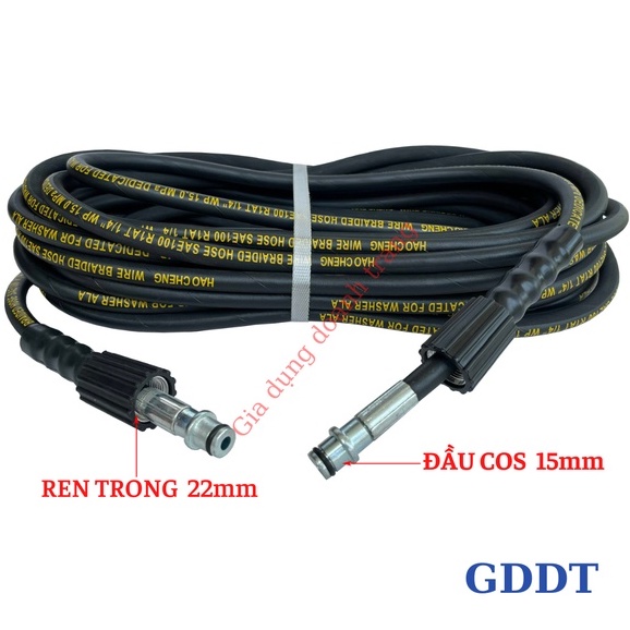 Dây rửa xe áp lực cao lõi thép 20m ren 2 đầu 22mm cho máy rửa xe áp lực cao