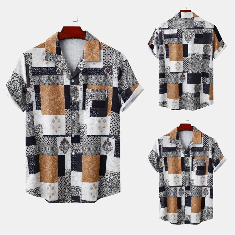Áo Sơ Mi Tay Ngắn Dáng Rộng In Họa Tiết Hoa Phong Cách Retro Dành Cho Nam Giới Màu Đỏ / Xanh Dương / Kaki / Đen