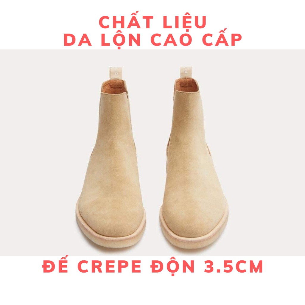 Giày thời trang nam cao cổ Chelsea boots màu tan da lộn đế tăng 3.5cm chiều cao | BigBuy360 - bigbuy360.vn