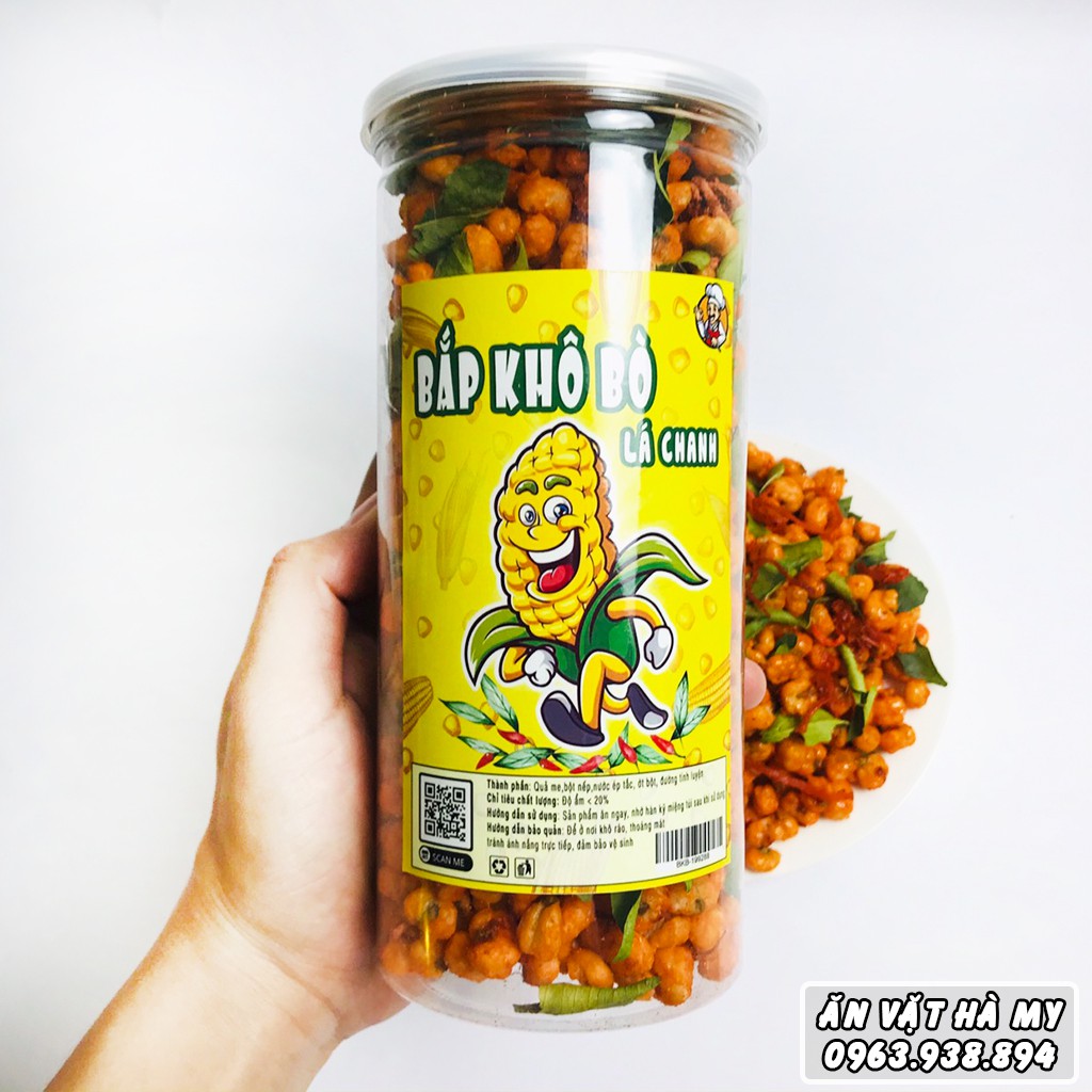 Bắp sấy giòn lắc khô bò lá chanh Ngô sấy giòn lắc khô bò lá chanh hũ 350g ăn vặt Hà My