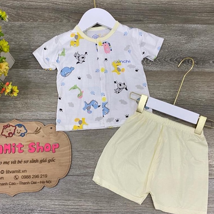 [CO GIÃN 4 CHỀU] Bộ cộc unchi cúc giữa peptit áo trắng quần màu, bộ unchi cộc tay cho bé gái, bé trai