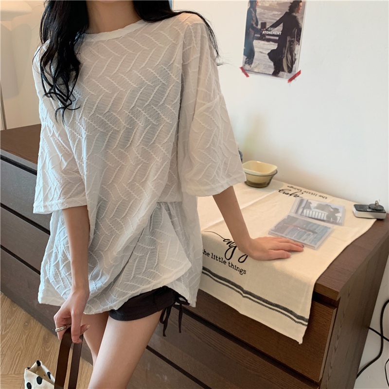 Áo Thun Mỏng Cổ Tròn Ngắn Tay Dáng Rộng Trong Suốt