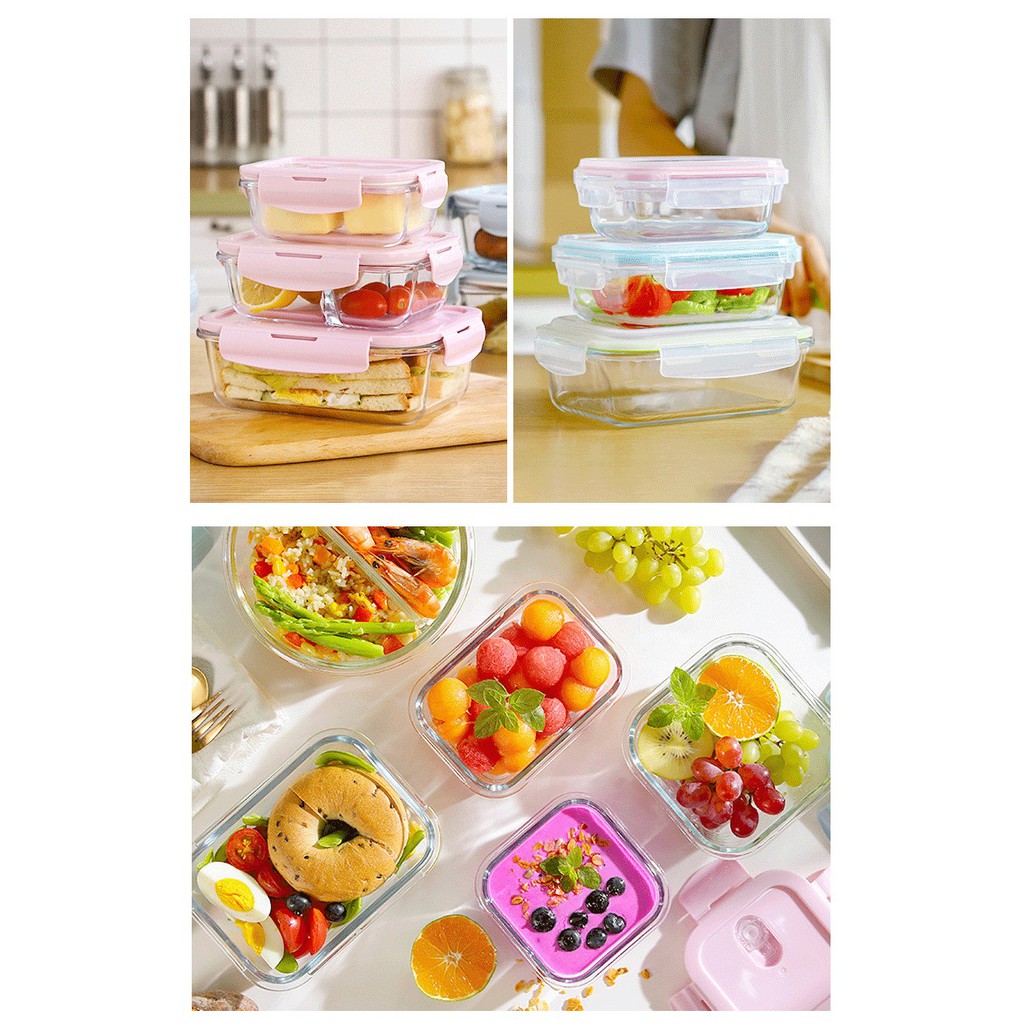 Hộp thủy tinh đựng cơm đựng thức ăn chịu nhiệt nắp gài (giao màu ngẫu nhiên) | BigBuy360 - bigbuy360.vn