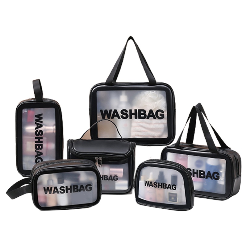 Set 1 / 3 / 6 Túi Đựng Mỹ Phẩm Trong Suốt In Chữ Chống Thấm Nước Có Khóa Kéo Tiện Dụng Mang Theo Du Lịch