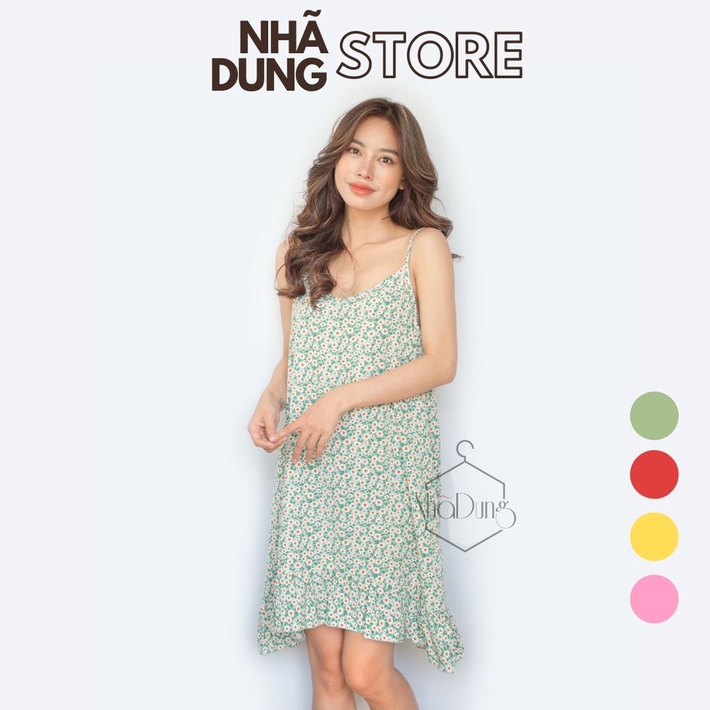 &lt;A23&gt; Đầm nữ mặc nhà hai dây cổ tim vải lụa cao cấp in họa tiết hoa nhí siêu xinh xắn NhaDungStore02 đủ size từ 40-70kg