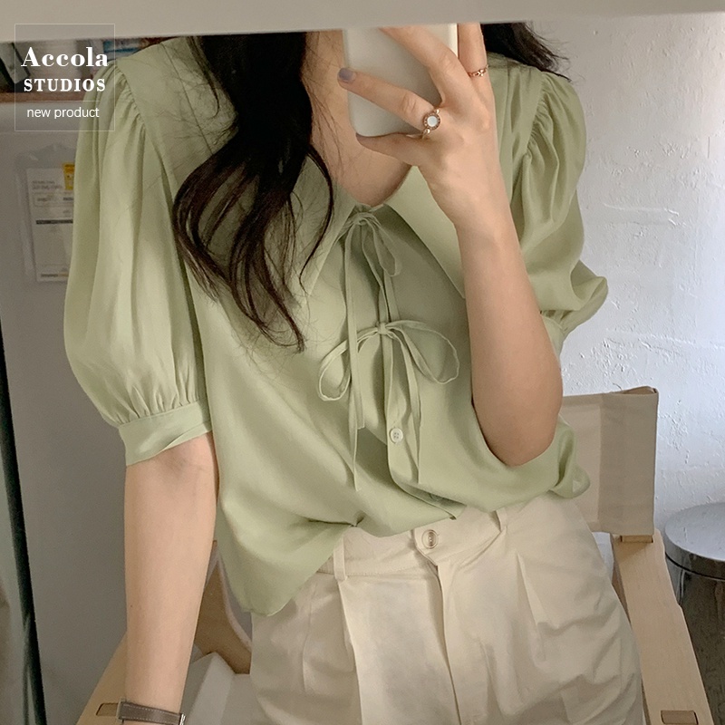 Áo Sơ Mi Tay Ngắn Cổ Chữ V Phong Cách Hàn Quốc Thời Trang Mùa Hè Cho Nữ