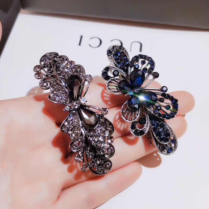 Kẹp tóc JIUDUOLAN kiểu dáng hoa bướm đính đá pha lê xanh dương/ xám thời trang mùa xuân thanh lịch cho nữ