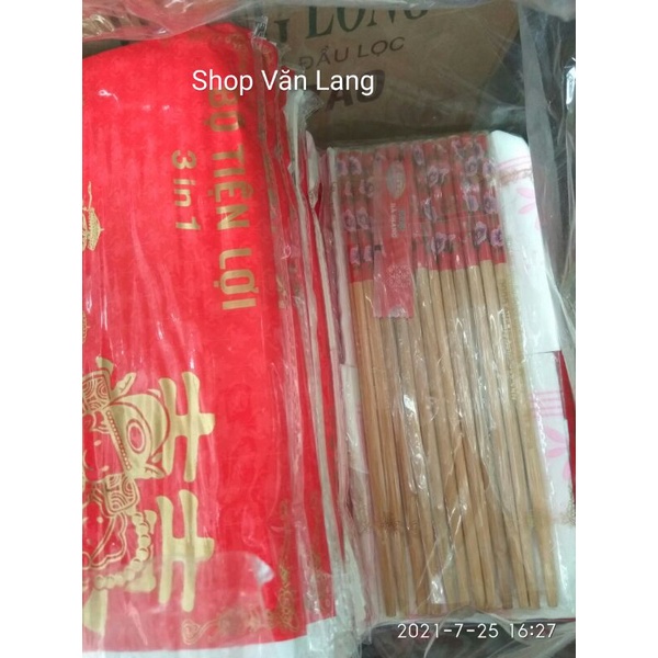 Sét đũa 3 in 1 dùng cho đám cưới gồm 6 đôi đũa tre - tăm - giấy ăn