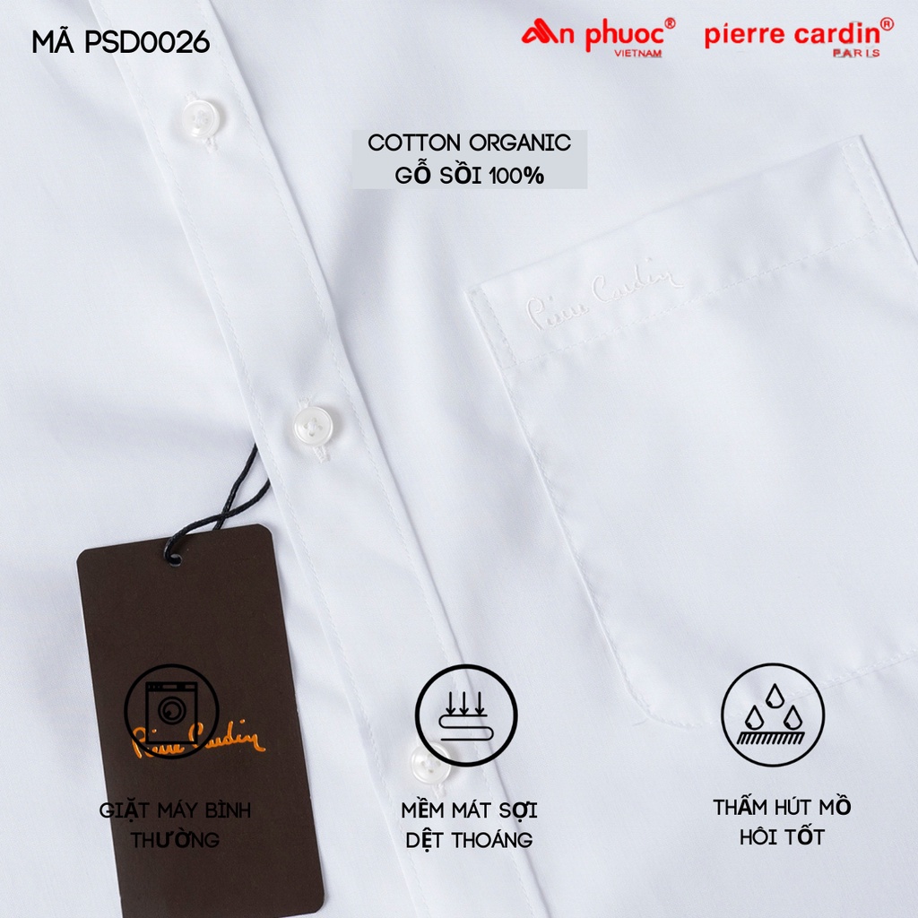 Áo sơ mi nam dài tay màu trắng Pierre cardin  cao cấp chất cotton thấm hút mồ hôi tốt không nhăn form regula