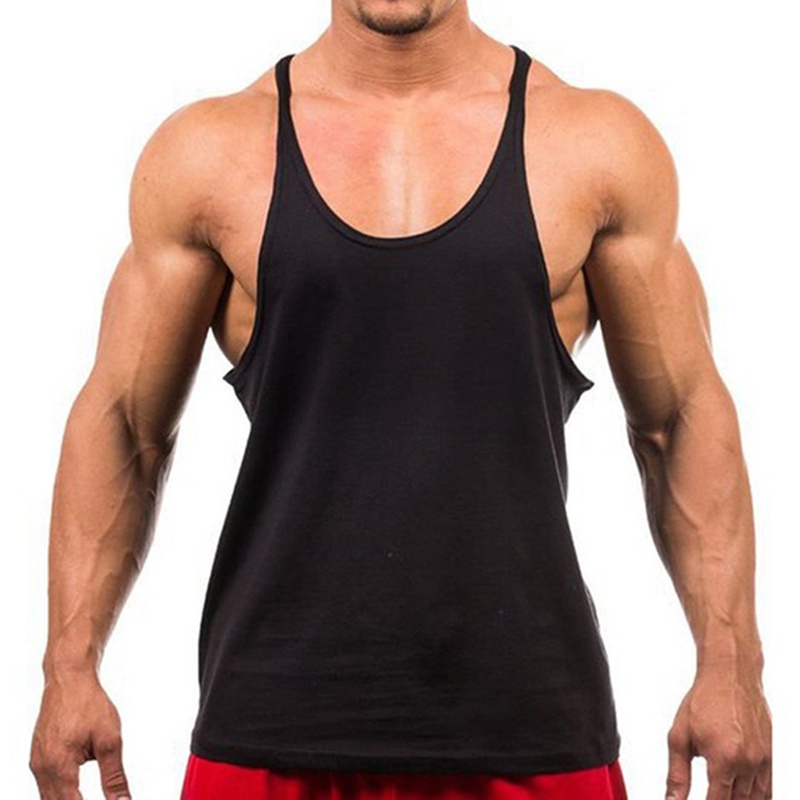 Áo Thun Ba Lỗ Thể Thao Bằng Vải Cotton Màu Trơn Lưng Dây Chữ Y Cho Nam Tập Gym