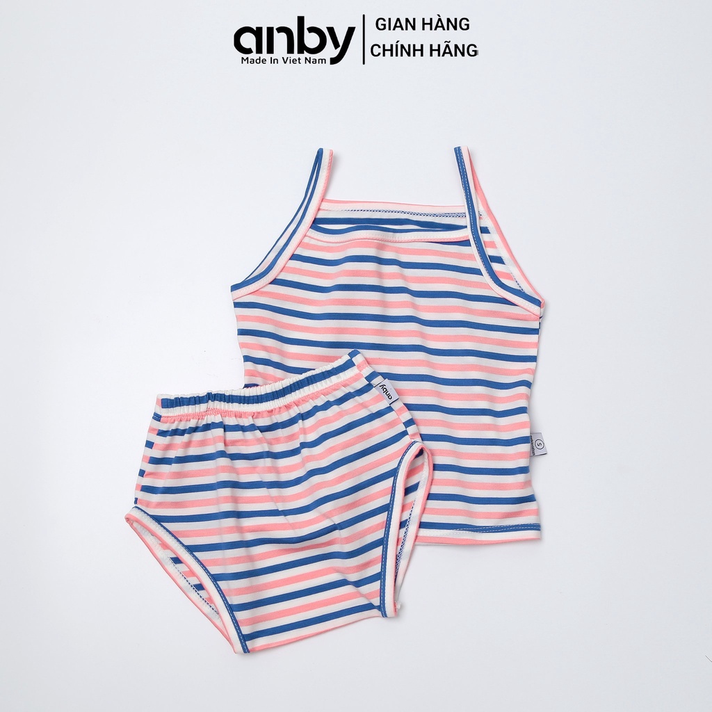 Bộ quần áo trẻ em hai dây sọc phối màu Anby chất liệu cotton thun lạnh cho bé từ 8-24kg