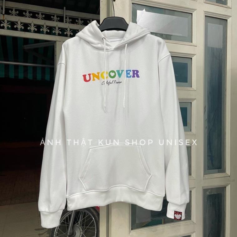 Áo Hoodie Uncover Nam Nữ Dáng Rộng Unisex Mũ To Tay bồng Chữ Màu