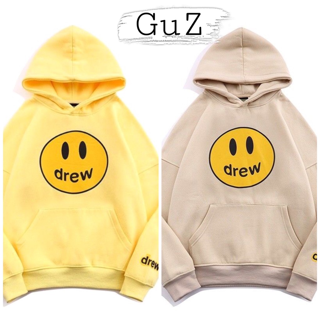 Áo hoodie nam DREW logo mặt cười có mũ dáng ulzzang 4 màu trắng, đen, be, vàng cực xinh GuZ