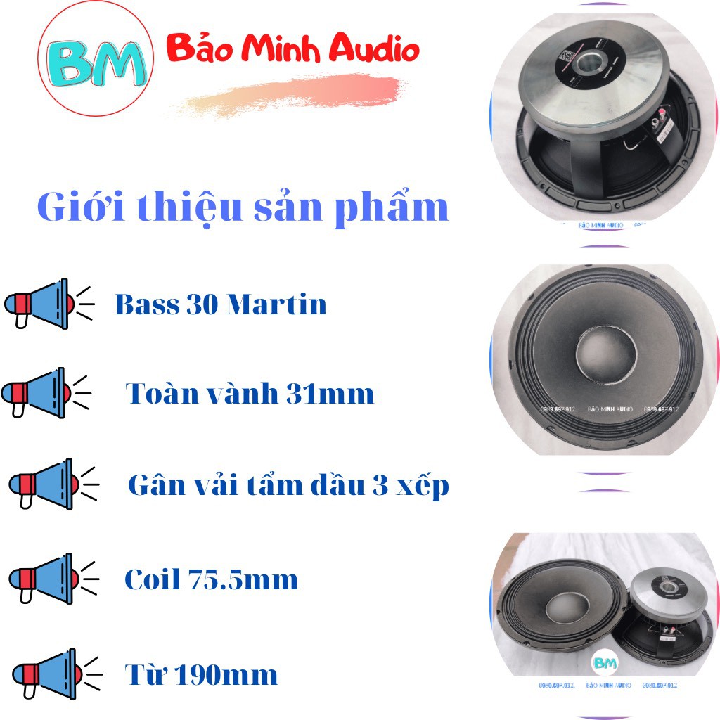 LOA BASS 3 TẤC - CỦ LOA 30 MARTIN COIL 75 TỪ 190 GÂN VẢI 3 XẾP ĐEN - PT1272