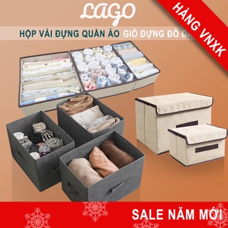 Giỏ đựng quần áo bằng vải cỡ lớn gấp gọn LAGO hộp vải đựng đồ đa năng có nắp, giỏ đựng đồ cá nhân
