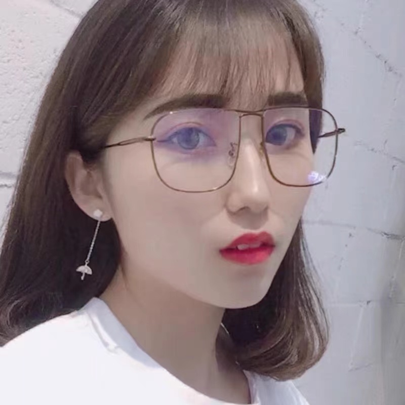 (KIQI-FASHION) COD Mắt Kính Gọng Vuông Lớn Bằng Kim Loại Chống Bức Xạ Thời Trang Hàn Quốc Cho Nam Nữ