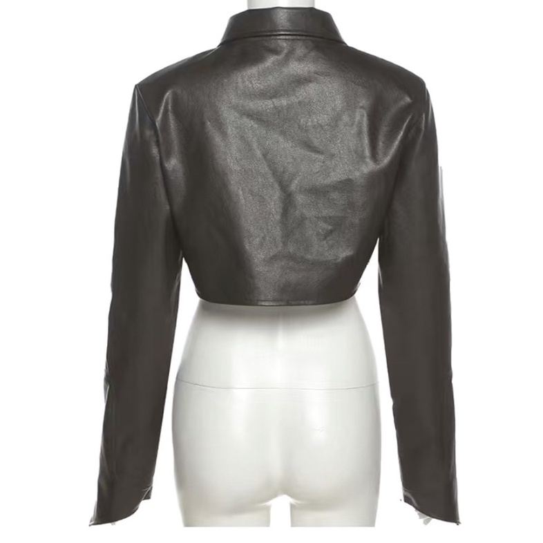 Set áo khoác da croptop và váy body da màu nâu sexy dành cho nữ