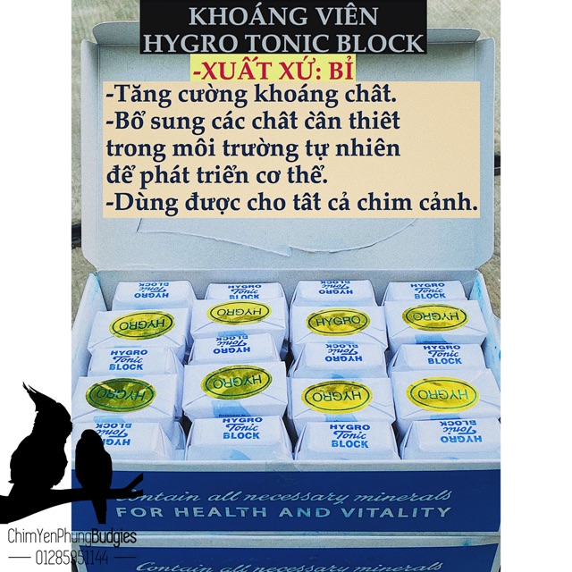 10 VIÊN KHOÁNG HYGRO TONIC BLOCK cho VẸT &amp; CHIM CẢNH XUẤT XỨ: BỈ