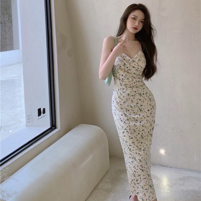 Đầm hoa IELGY không tay chiết eo phong cách cổ điển thanh lịch dành cho nữ