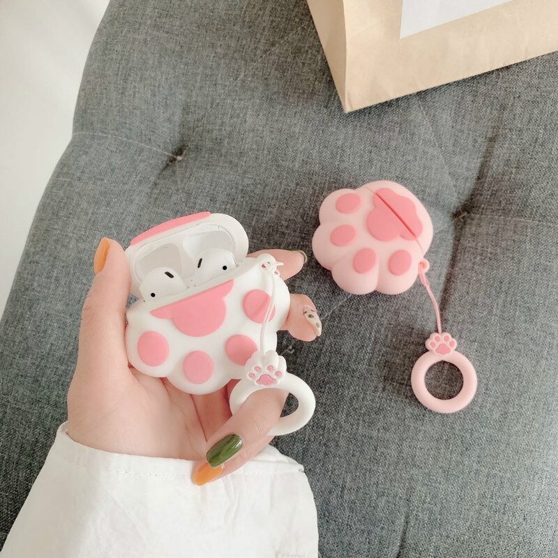 Vỏ bọc bảo vệ hộp sạc tai nghe hình bàn chân mèo 3d thích hợp cho Airpods 1/ 2/ 3 Pro