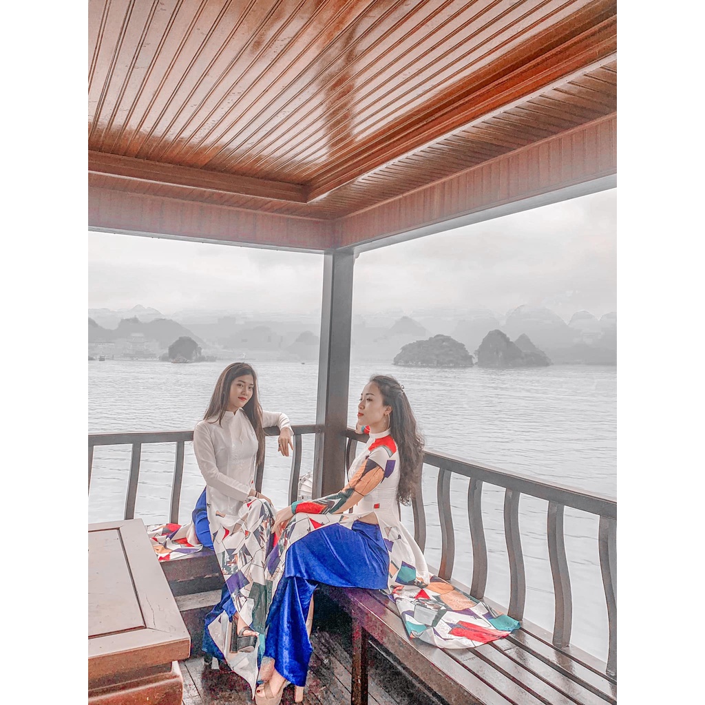 Áo Dài Trắng Thiết Kế Trẻ Trung Hiện Đại, Chất Liệu Lụa Vân Gỗ Cao Cấp, Không Nhăn, Không Xù