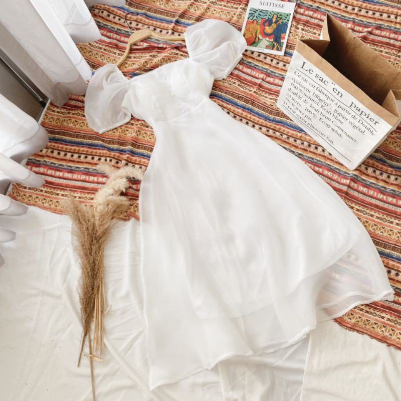 Váy trắng công chúa đệm ngực tay bồng, Váy trắng tiểu thư cổ vuông 2 lớp - Dorita Boutique | BigBuy360 - bigbuy360.vn