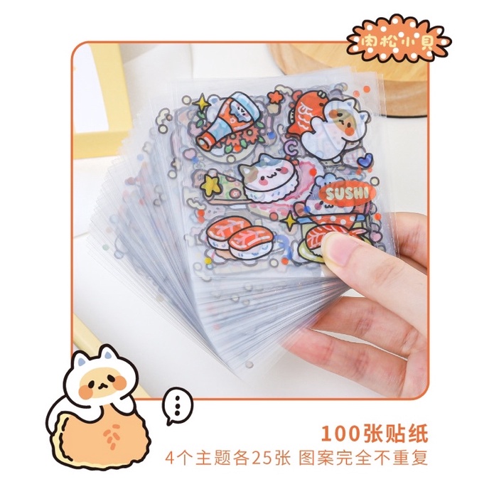 Sticker cute/Hộp set 100 tấm sticker hình dán FRIED CHICKEN trang trí sổ planner bullet journal Hàn Quốc Tẻn Tẻn