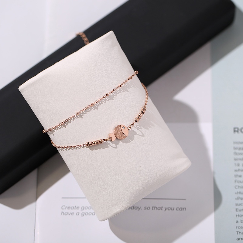 Lắc chân nữ bằng titan không gỉ thiết kế 2 lớp mặt hình chú cá độc đáo xinh xắn hợp thời trang 2022