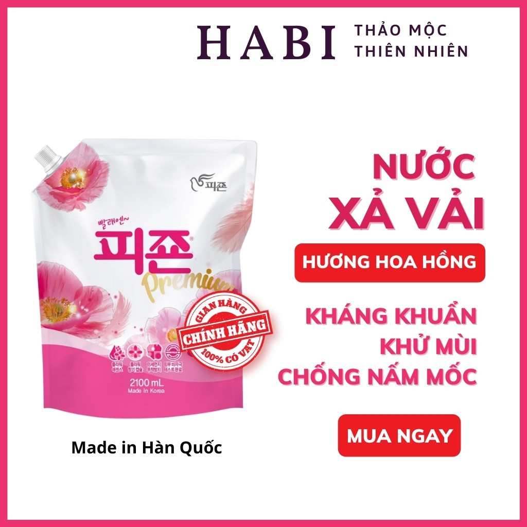 Nước xả vải Pigeon Hàn Quốc, nước xả hương hoa hồng giúp bảo vệ sợi vải, giữ màu, thơm lâu túi 2.1 lít